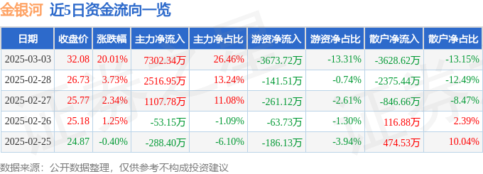 AG九游会金银河（300619）3月3日主力资金净买入730234万元(图1)